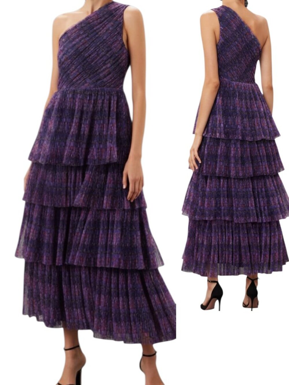 Hutch Xala One-Shoulder Tiered Pleated Tulle Maxi Dress